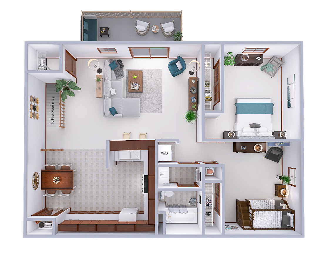 Floor plan for 2 beds, 1 bath, 1102 sqft